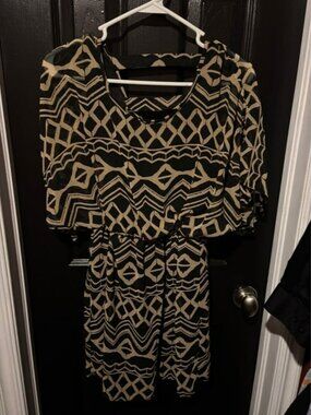 Sequin Hearts Black and Cream Geometric Mini Dress